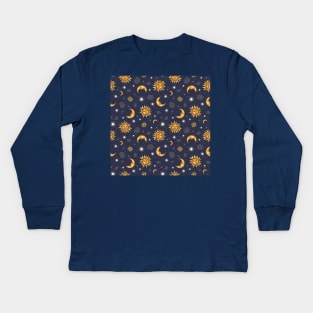 Vintage Celestial Pattern Kids Long Sleeve T-Shirt